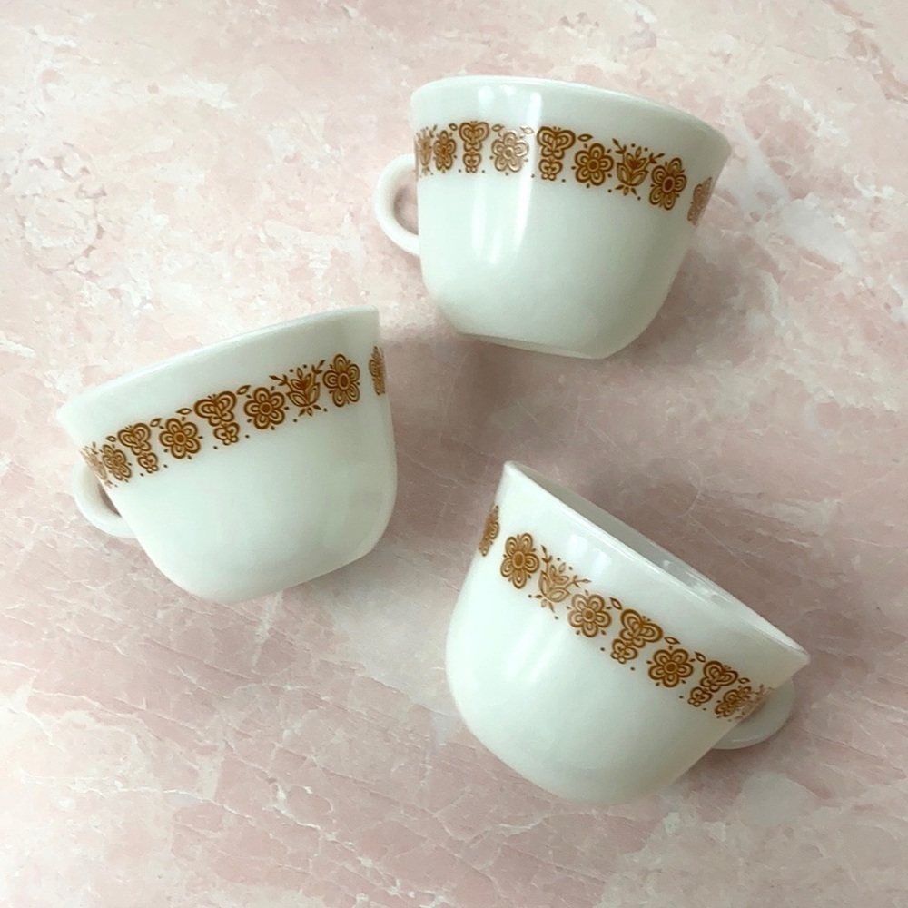 Vintage Pyrex Brown Floral Tea/Coffee Cups 7oz